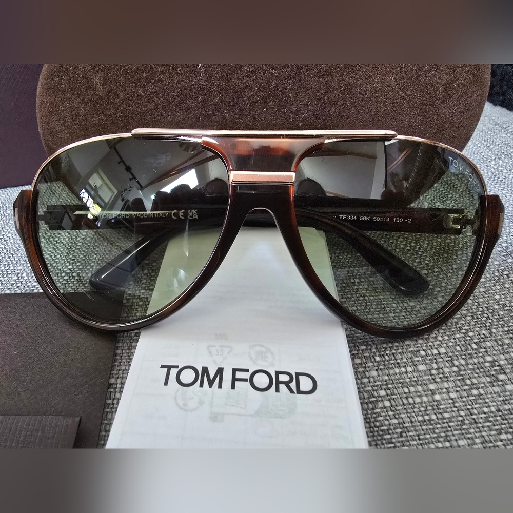 Tom Ford Dark Brown Tort Aviator Sunglasses